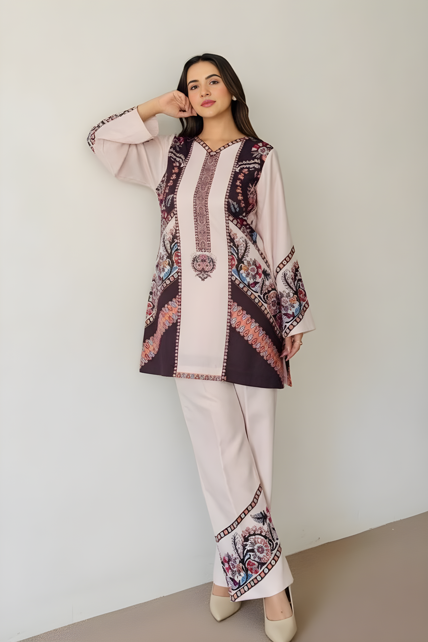 Designer Two-Piece Kurti Pant Set | Floral Print