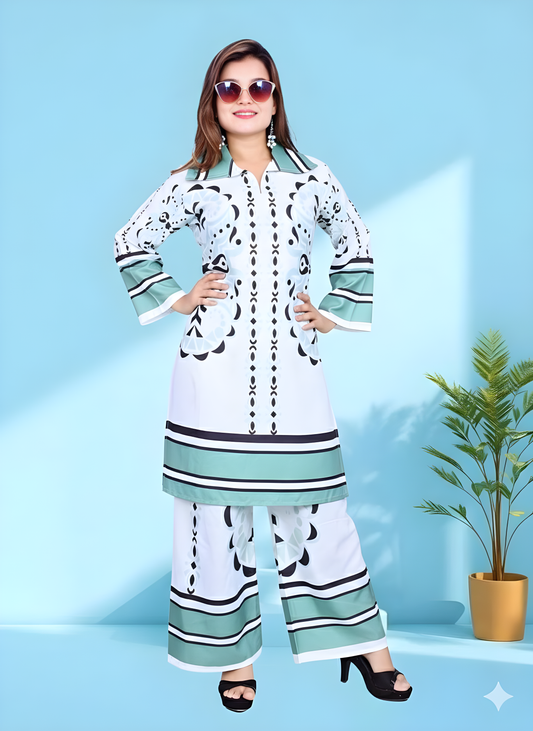 Designer Two-Piece Kurti Pant Set | Floral Print