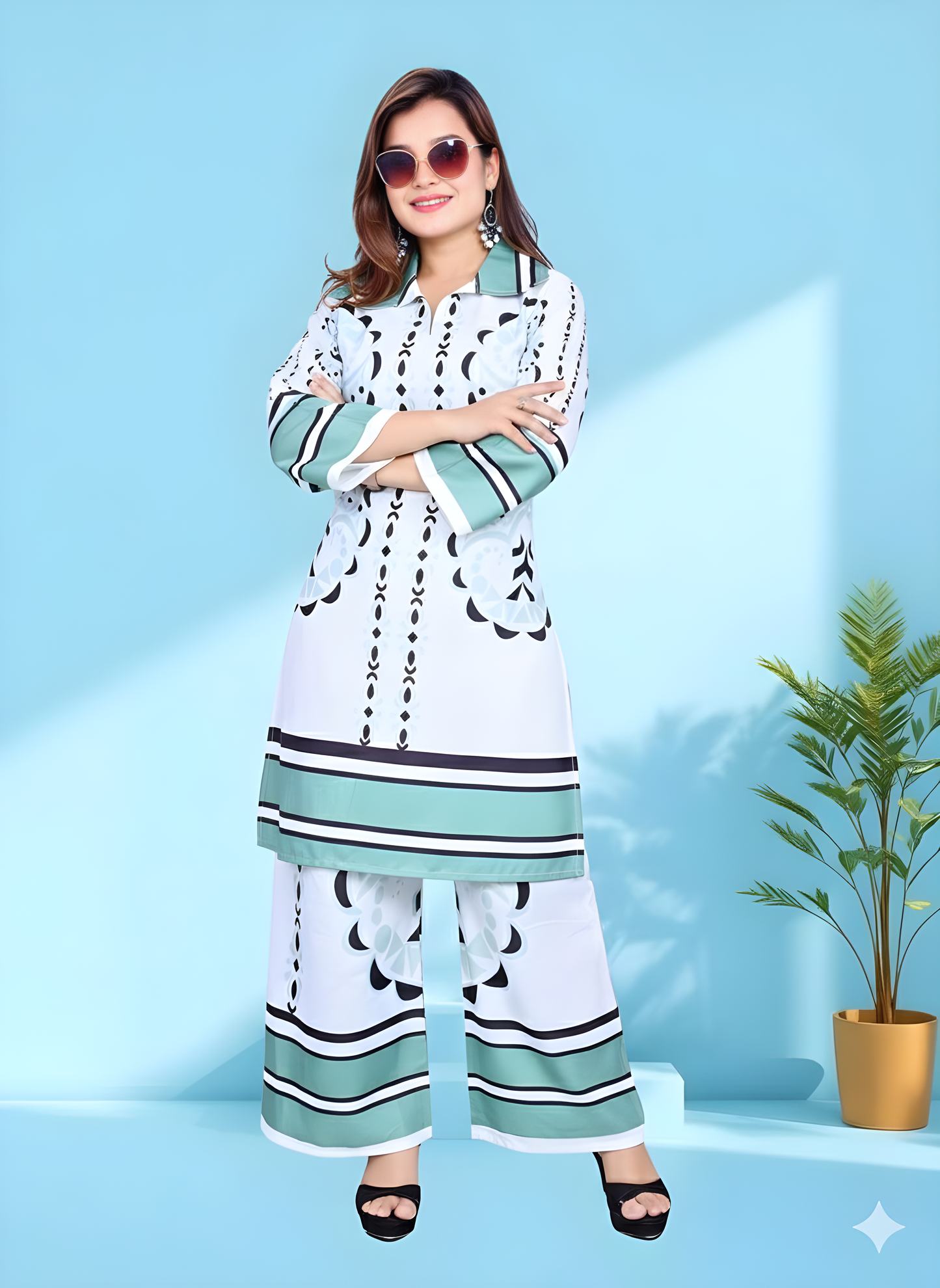 Designer Two-Piece Kurti Pant Set | Floral Print