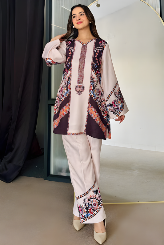 Designer Two-Piece Kurti Pant Set | Floral Print