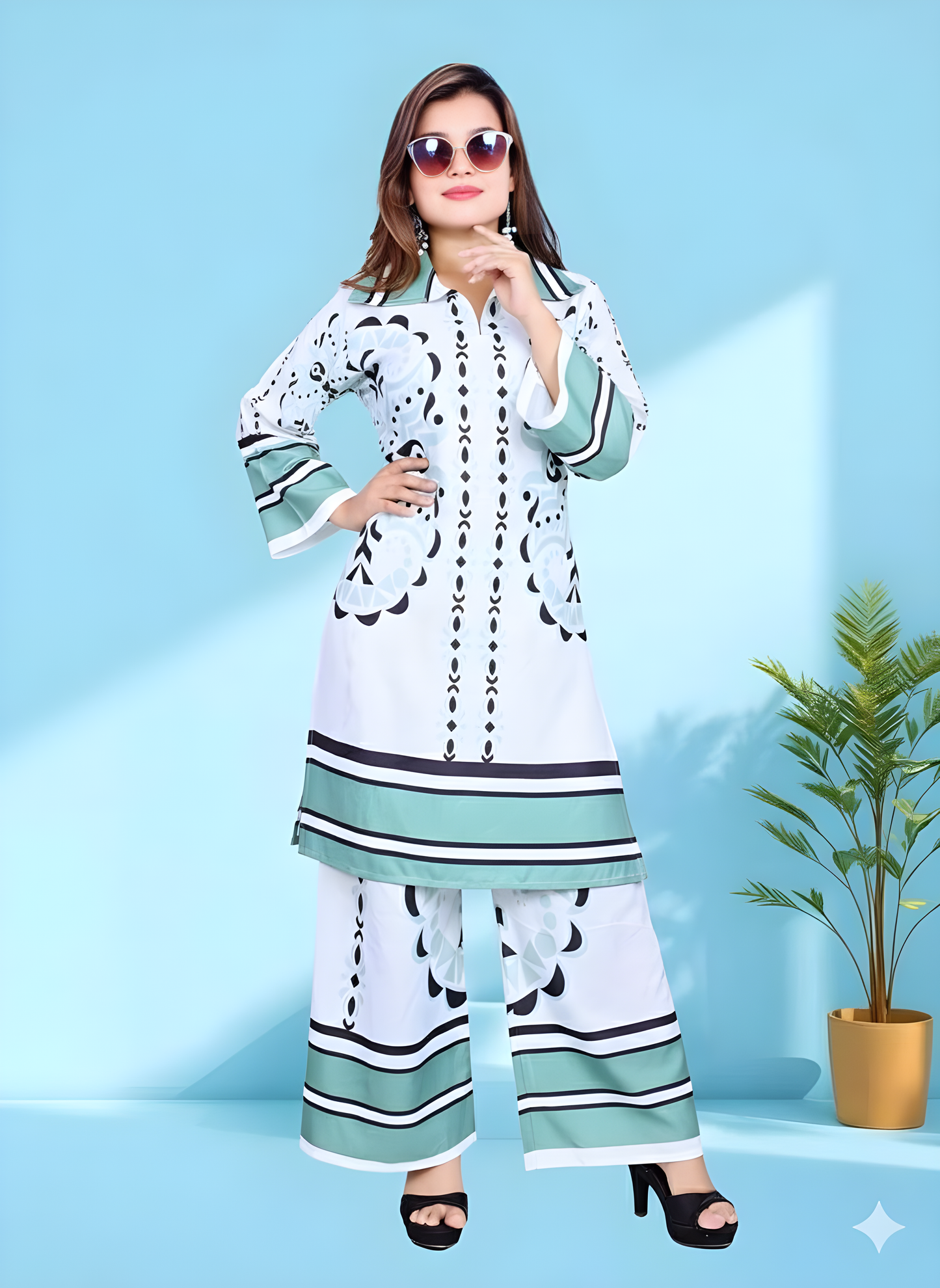 Designer Two-Piece Kurti Pant Set | Floral Print