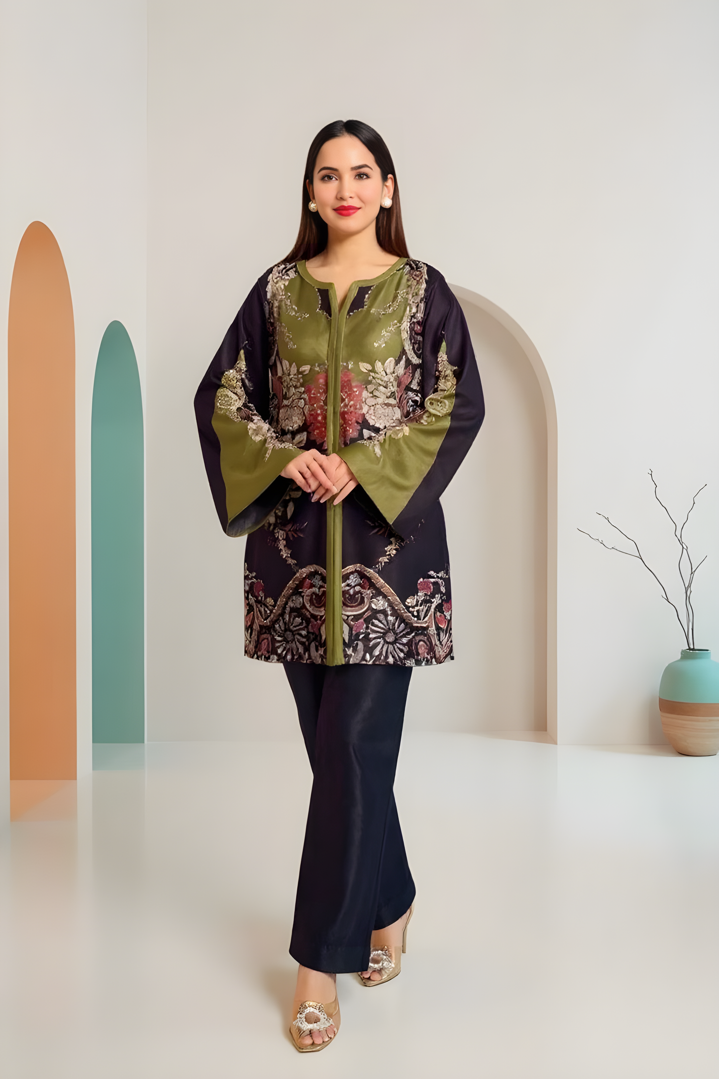 Modern Floral Kurti with Pant Set | Women’s Co-ords