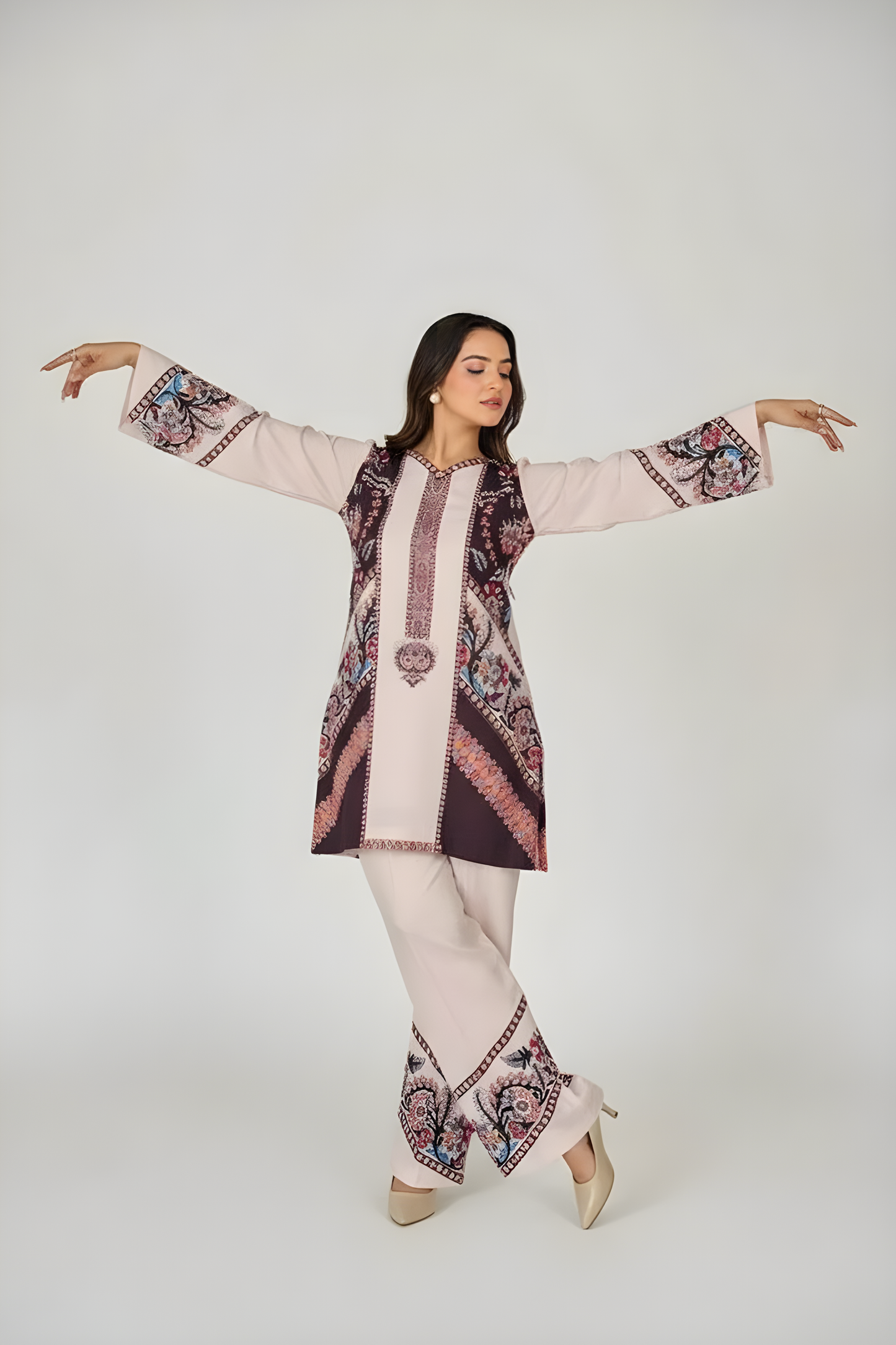 Designer Two-Piece Kurti Pant Set | Floral Print