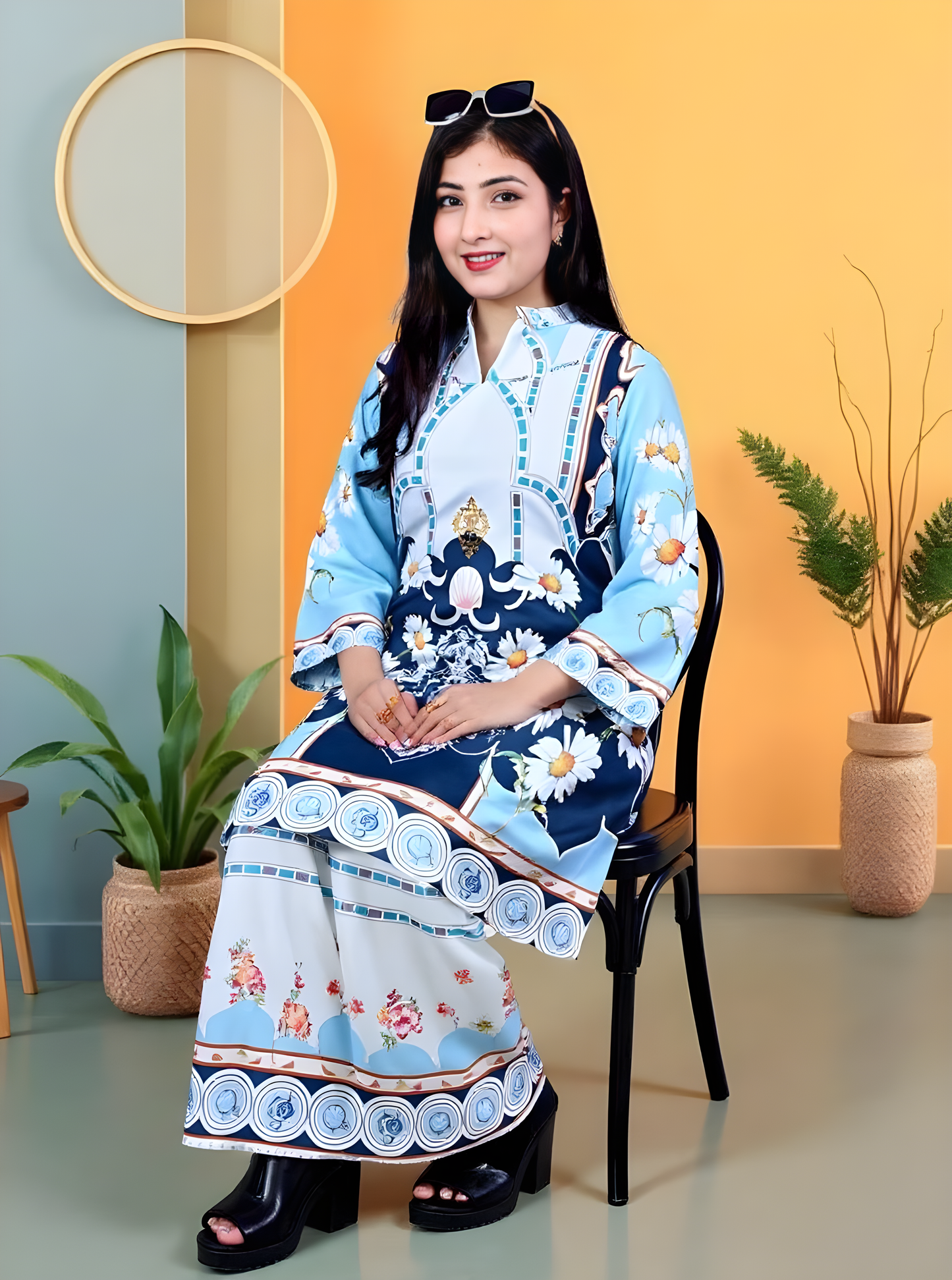 Designer Two-Piece Kurti Pant Set | Floral Print