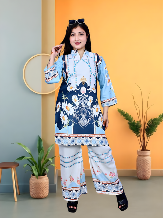 Designer Two-Piece Kurti Pant Set | Floral Print