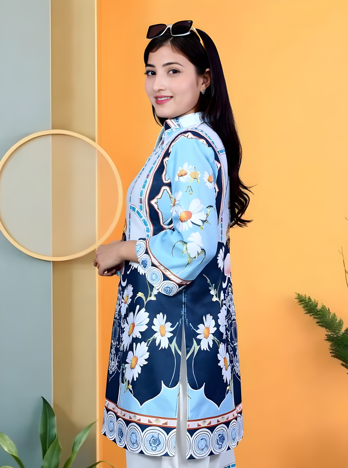 Designer Two-Piece Kurti Pant Set | Floral Print
