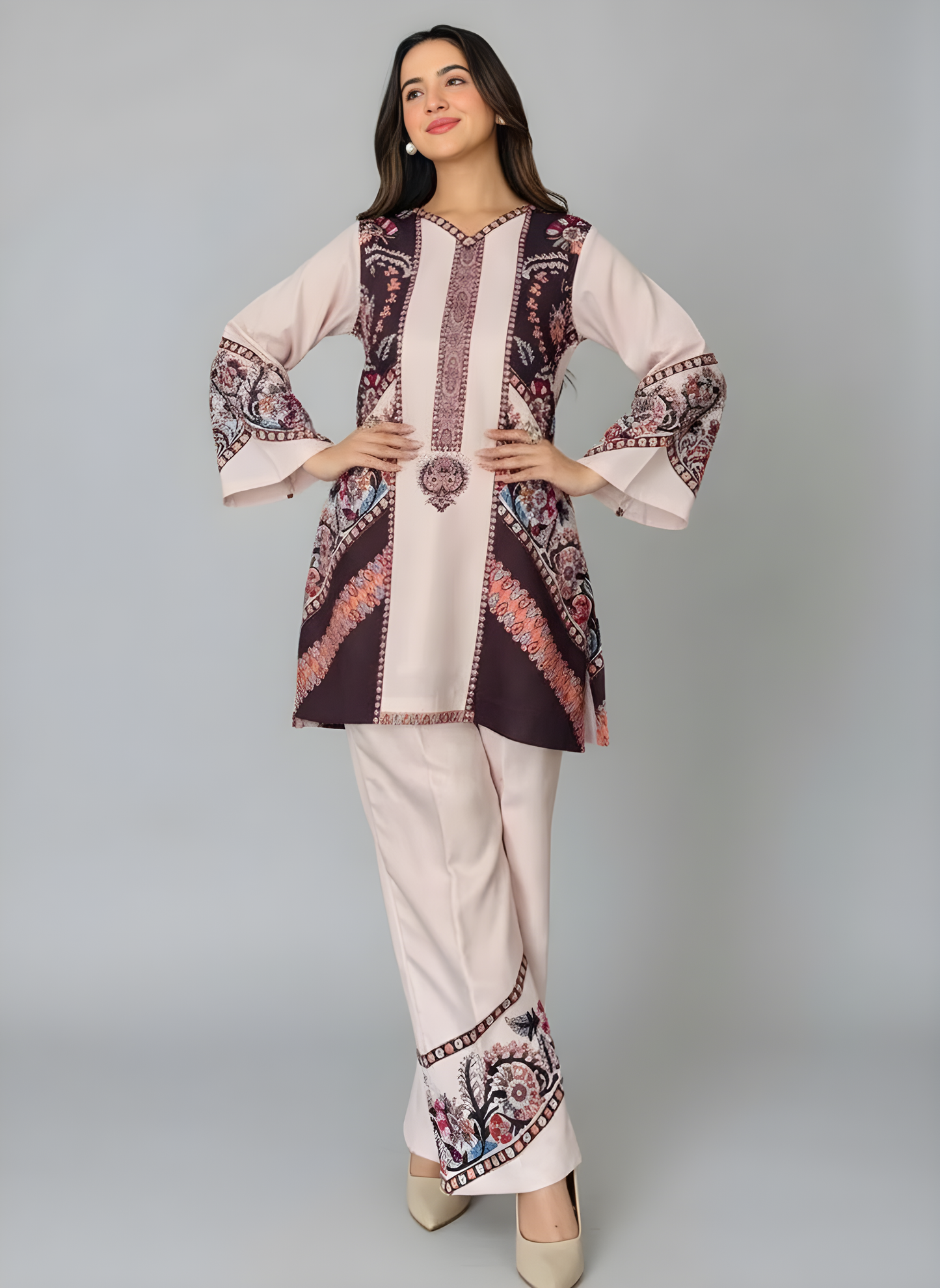 Designer Two-Piece Kurti Pant Set | Floral Print