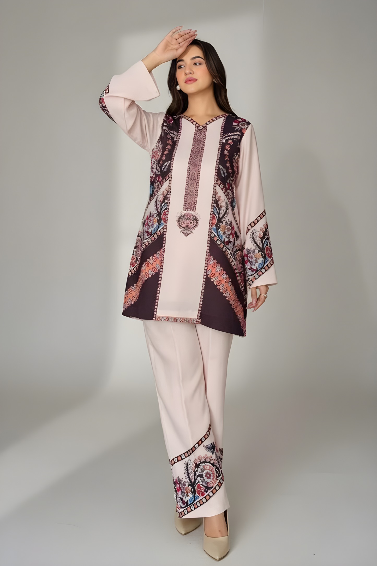 Designer Two-Piece Kurti Pant Set | Floral Print