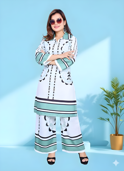 Designer Two-Piece Kurti Pant Set | Floral Print