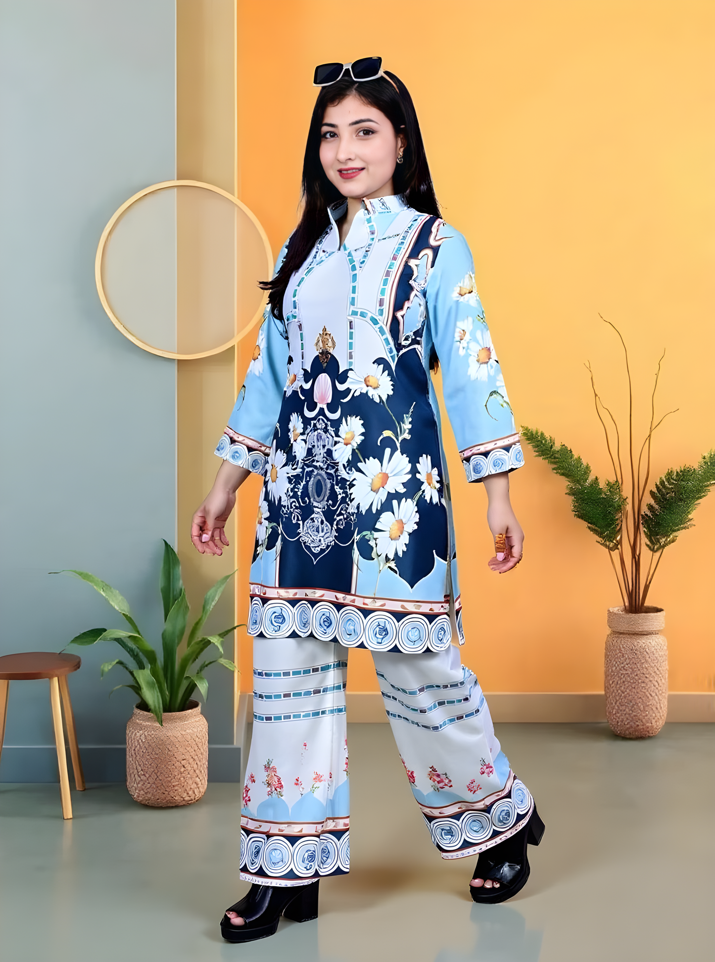 Designer Two-Piece Kurti Pant Set | Floral Print