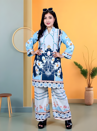 Designer Two-Piece Kurti Pant Set | Floral Print