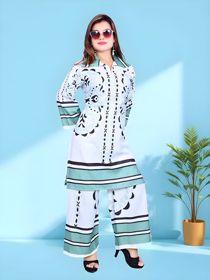 Designer Two-Piece Kurti Pant Set | Floral Print