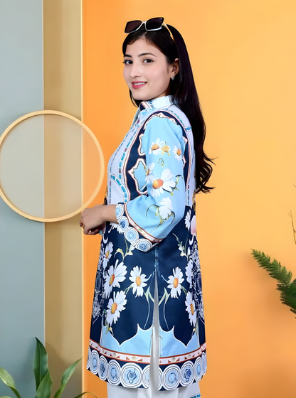 Designer Two-Piece Kurti Pant Set | Floral Print